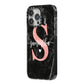 Black Marble Personalised Glitter Initial Name iPhone 14 Pro Max Black Impact Case Side Angle on Silver phone