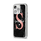 Black Marble Personalised Glitter Initial Name iPhone 14 Pro Max Clear Tough Case Silver Angled Image