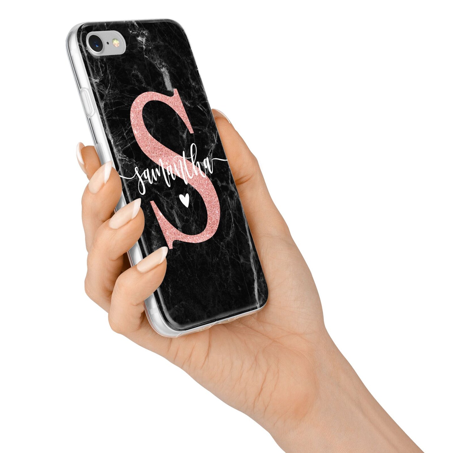 Black Marble Personalised Glitter Initial Name iPhone 7 Bumper Case on Silver iPhone Alternative Image