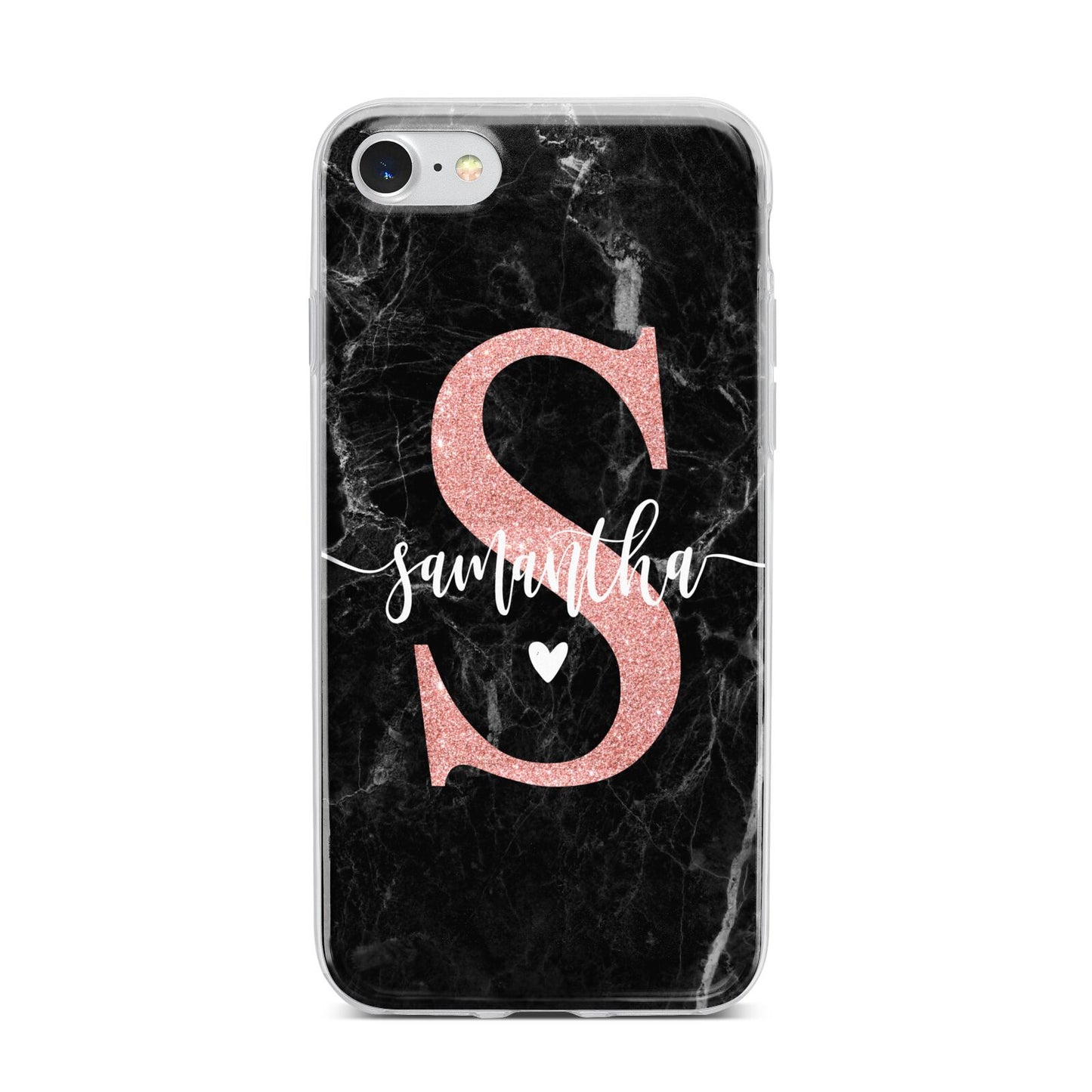 Black Marble Personalised Glitter Initial Name iPhone 7 Bumper Case on Silver iPhone