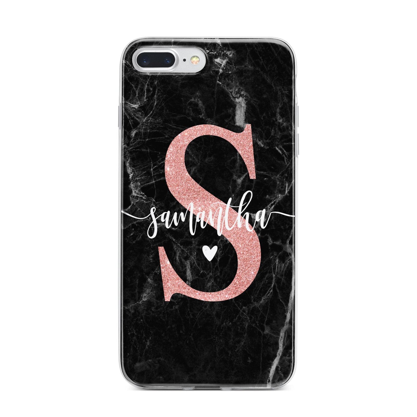 Black Marble Personalised Glitter Initial Name iPhone 7 Plus Bumper Case on Silver iPhone