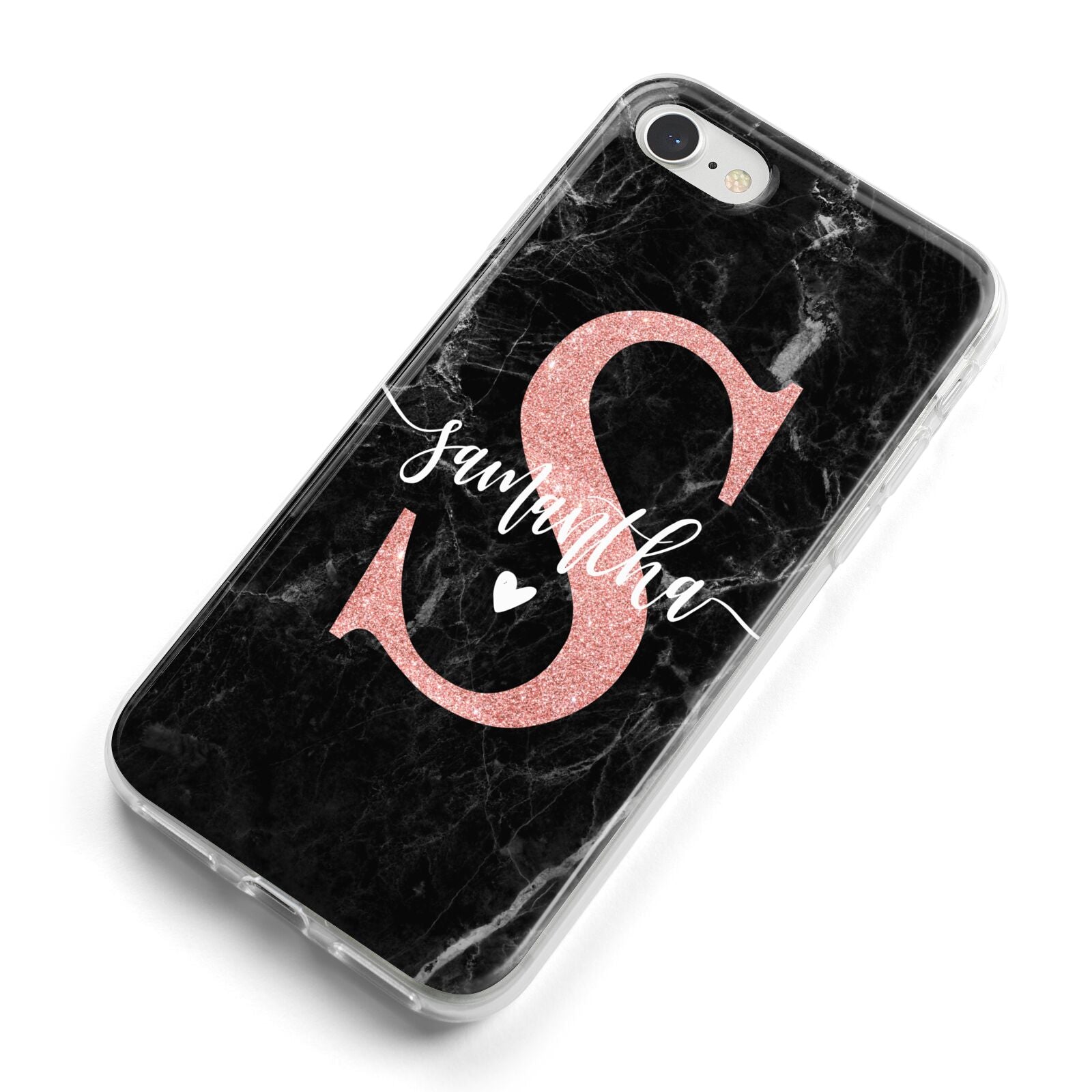 Black Marble Personalised Glitter Initial Name iPhone 8 Bumper Case on Silver iPhone Alternative Image