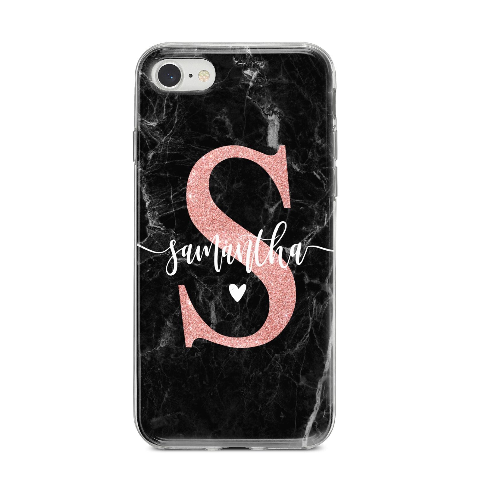 Black Marble Personalised Glitter Initial Name iPhone 8 Bumper Case on Silver iPhone