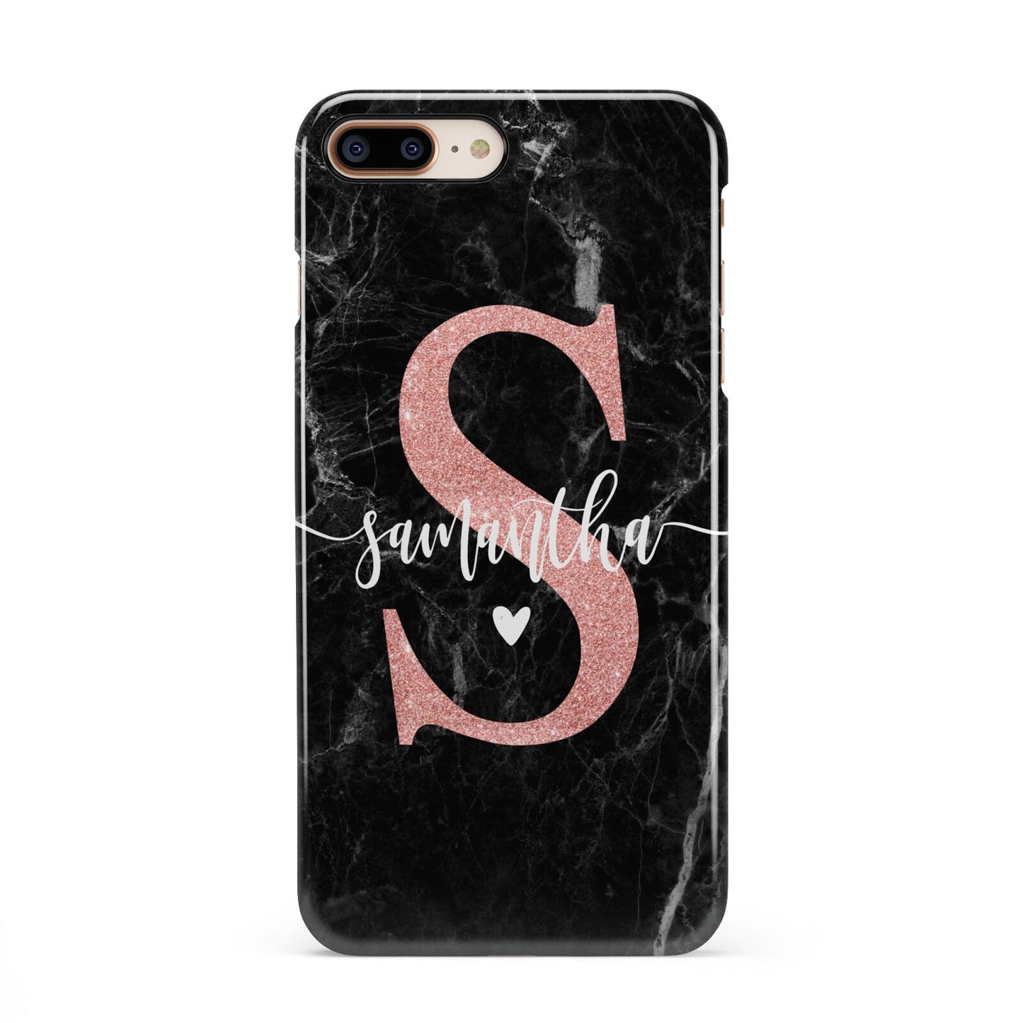 Black Marble Personalised Glitter Initial Name iPhone 8 Plus 3D Snap Case on Gold Phone