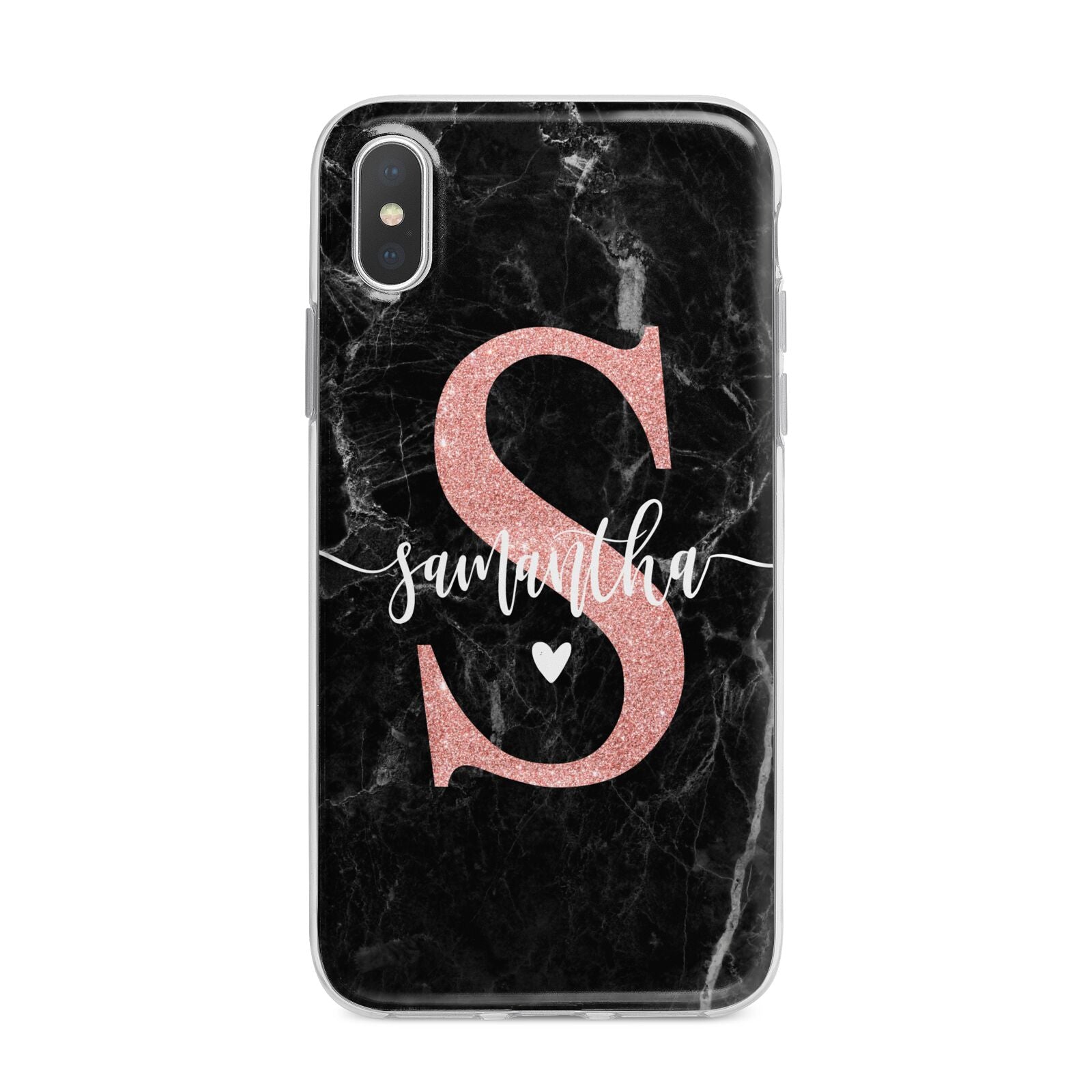 Black Marble Personalised Glitter Initial Name iPhone X Bumper Case on Silver iPhone Alternative Image 1