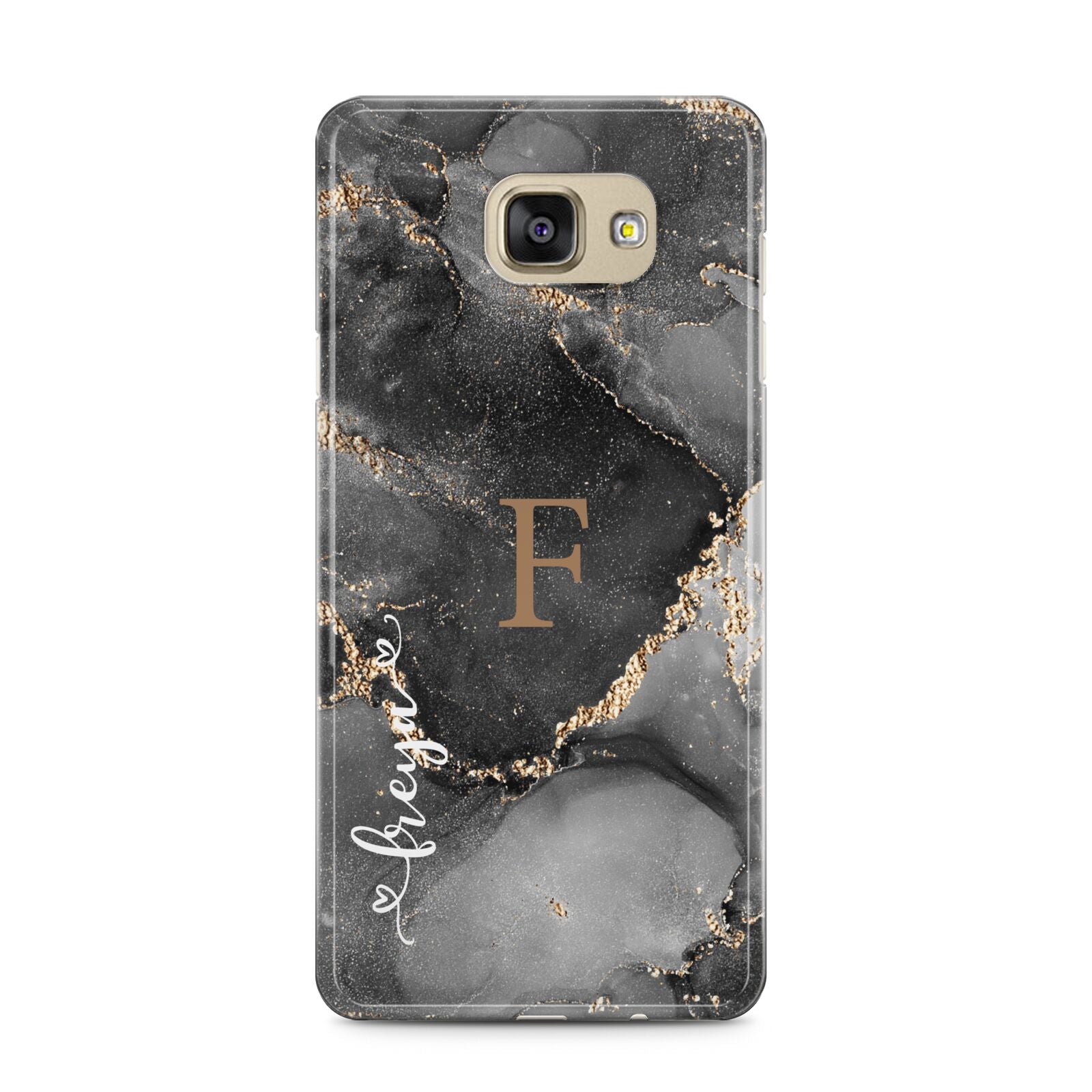 Black Marble Samsung Galaxy A5 2016 Case on gold phone