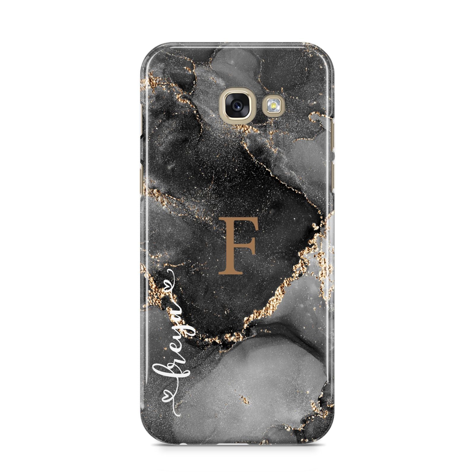 Black Marble Samsung Galaxy A5 2017 Case on gold phone