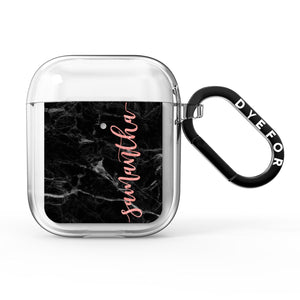 Black Marble Vertical Glitter Personalised Name AirPods Case