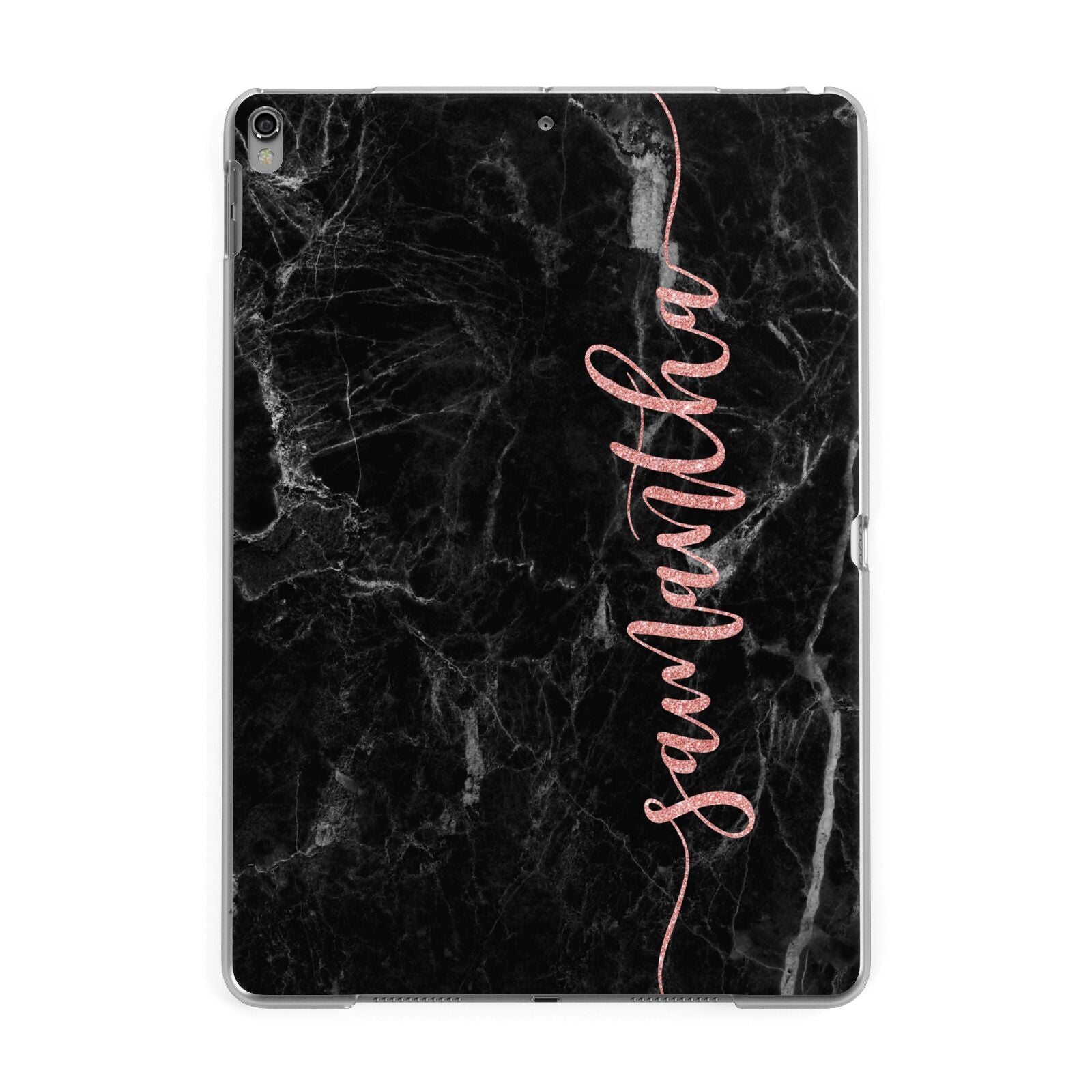 Black Marble Vertical Glitter Personalised Name Apple iPad Grey Case