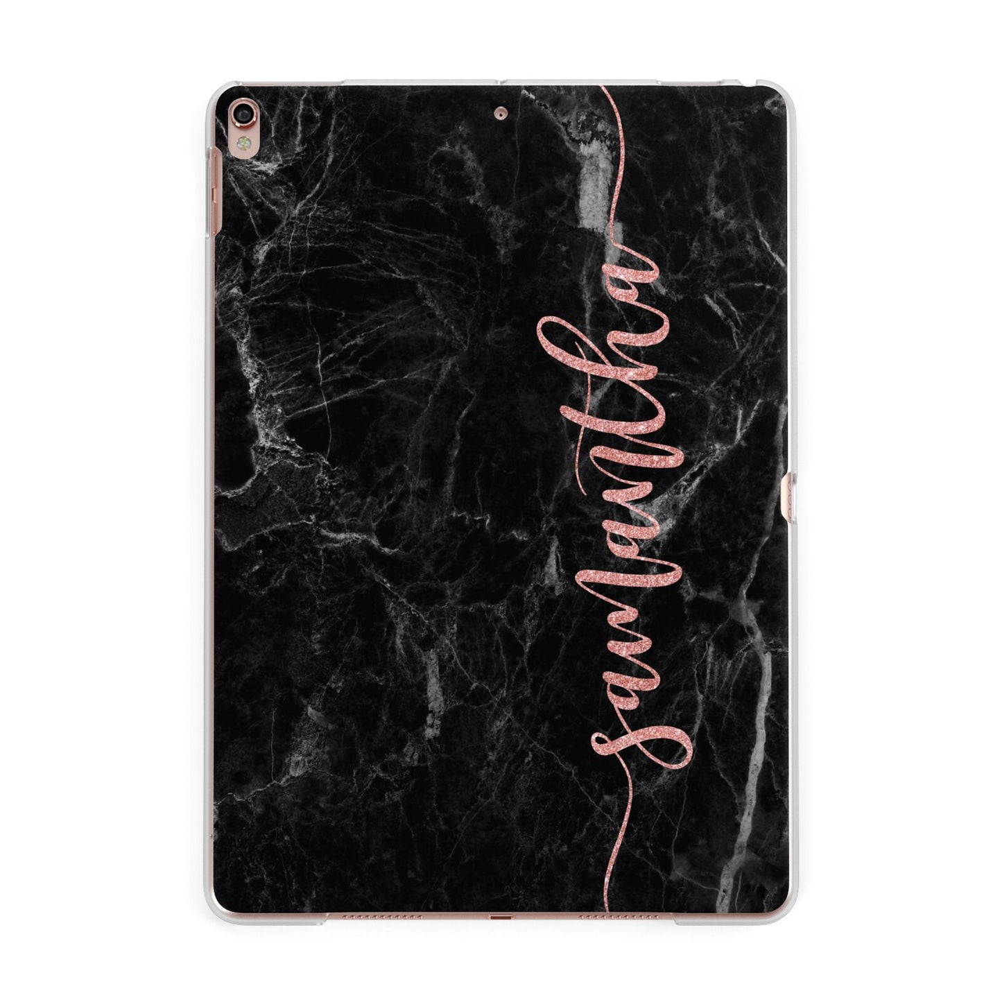 Black Marble Vertical Glitter Personalised Name Apple iPad Rose Gold Case