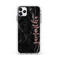 Black Marble Vertical Glitter Personalised Name Apple iPhone 11 Pro Max in Silver with White Impact Case