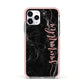 Black Marble Vertical Glitter Personalised Name Apple iPhone 11 Pro in Silver with Pink Impact Case