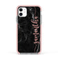 Black Marble Vertical Glitter Personalised Name Apple iPhone 11 in White with Pink Impact Case