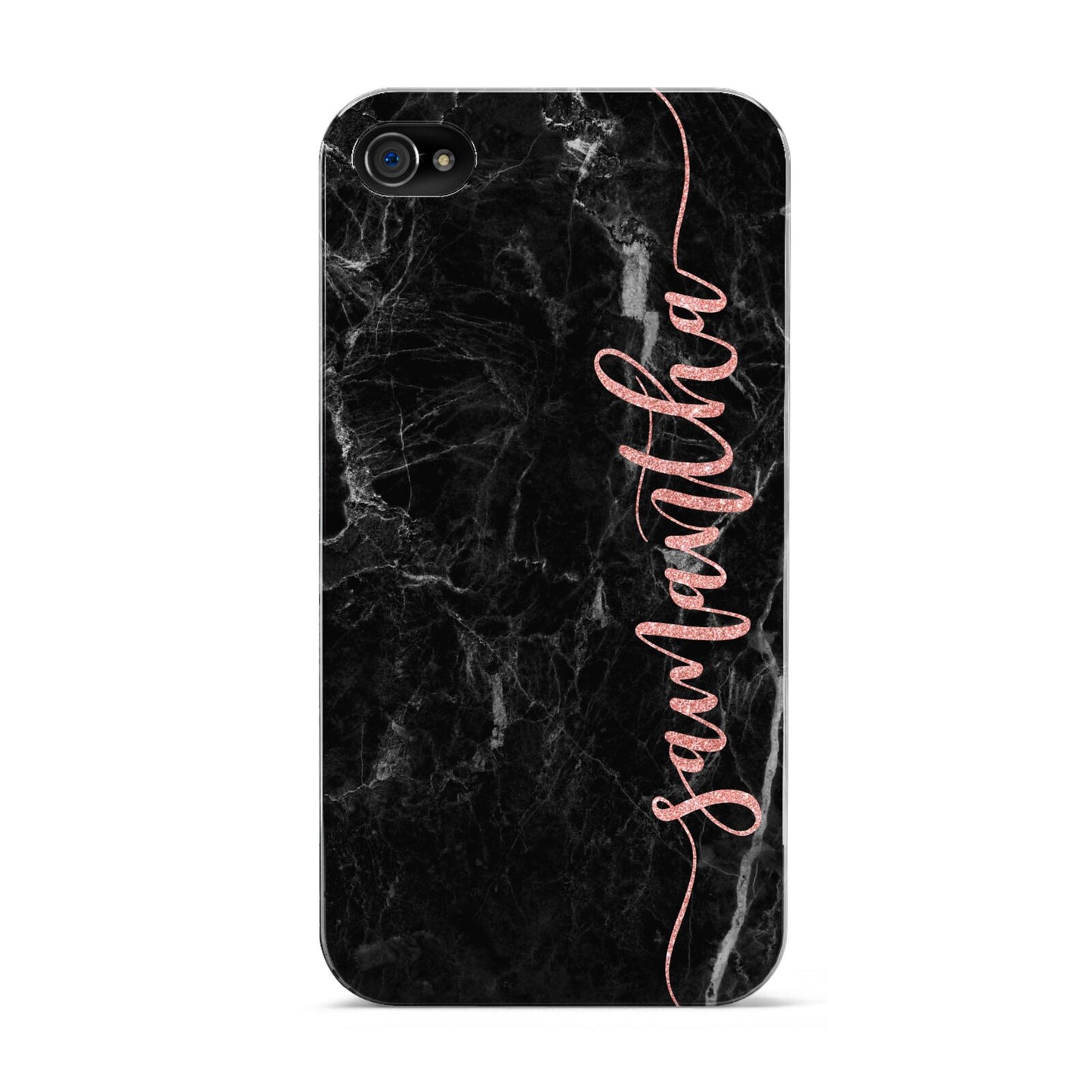 Black Marble Vertical Glitter Personalised Name Apple iPhone 4s Case