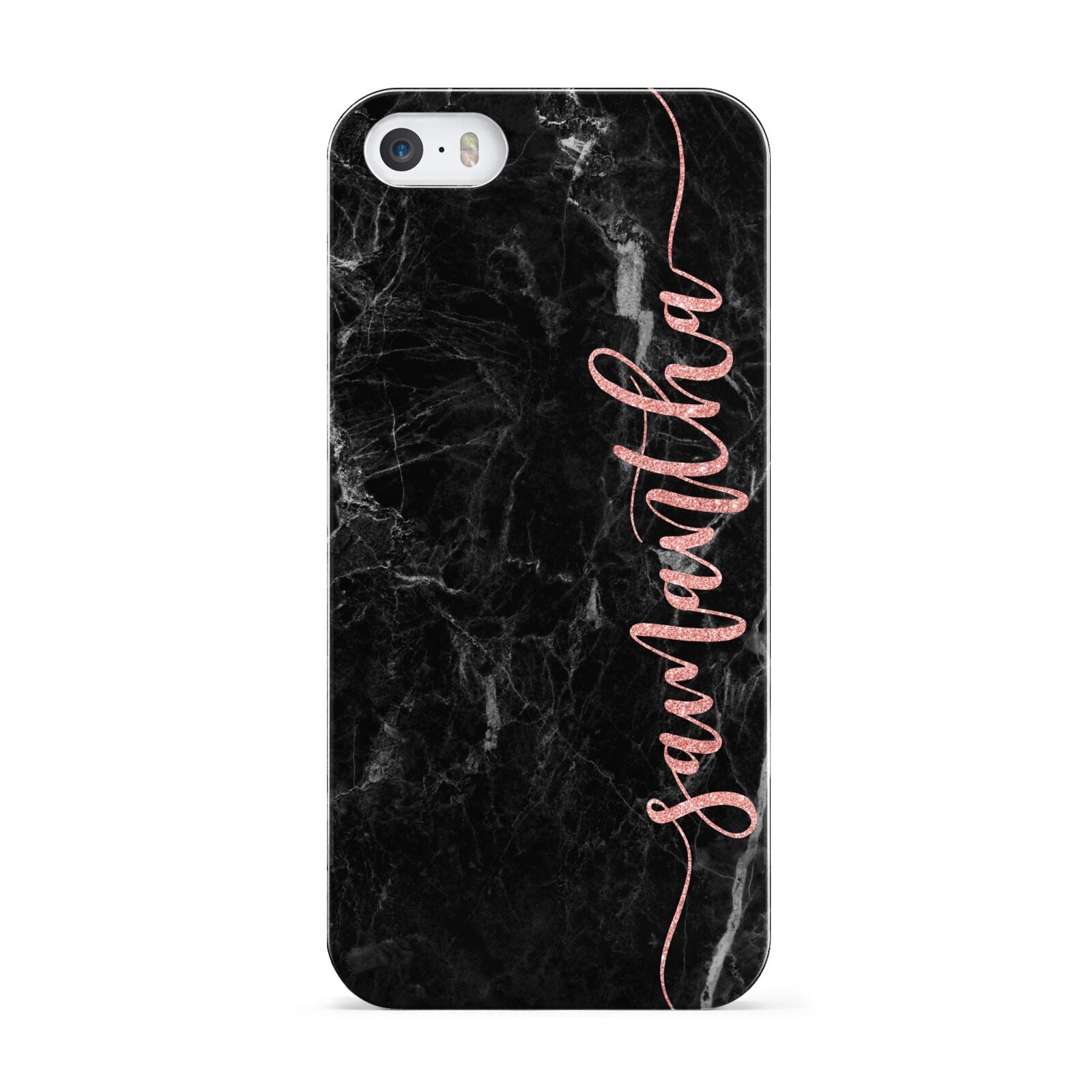 Black Marble Vertical Glitter Personalised Name Apple iPhone 5 Case