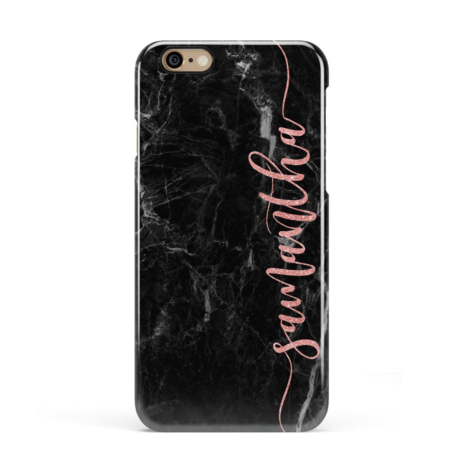 Black Marble Vertical Glitter Personalised Name Apple iPhone 6 3D Snap Case