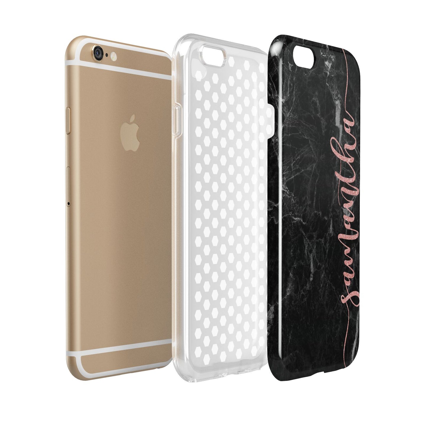Black Marble Vertical Glitter Personalised Name Apple iPhone 6 3D Tough Case Expanded view