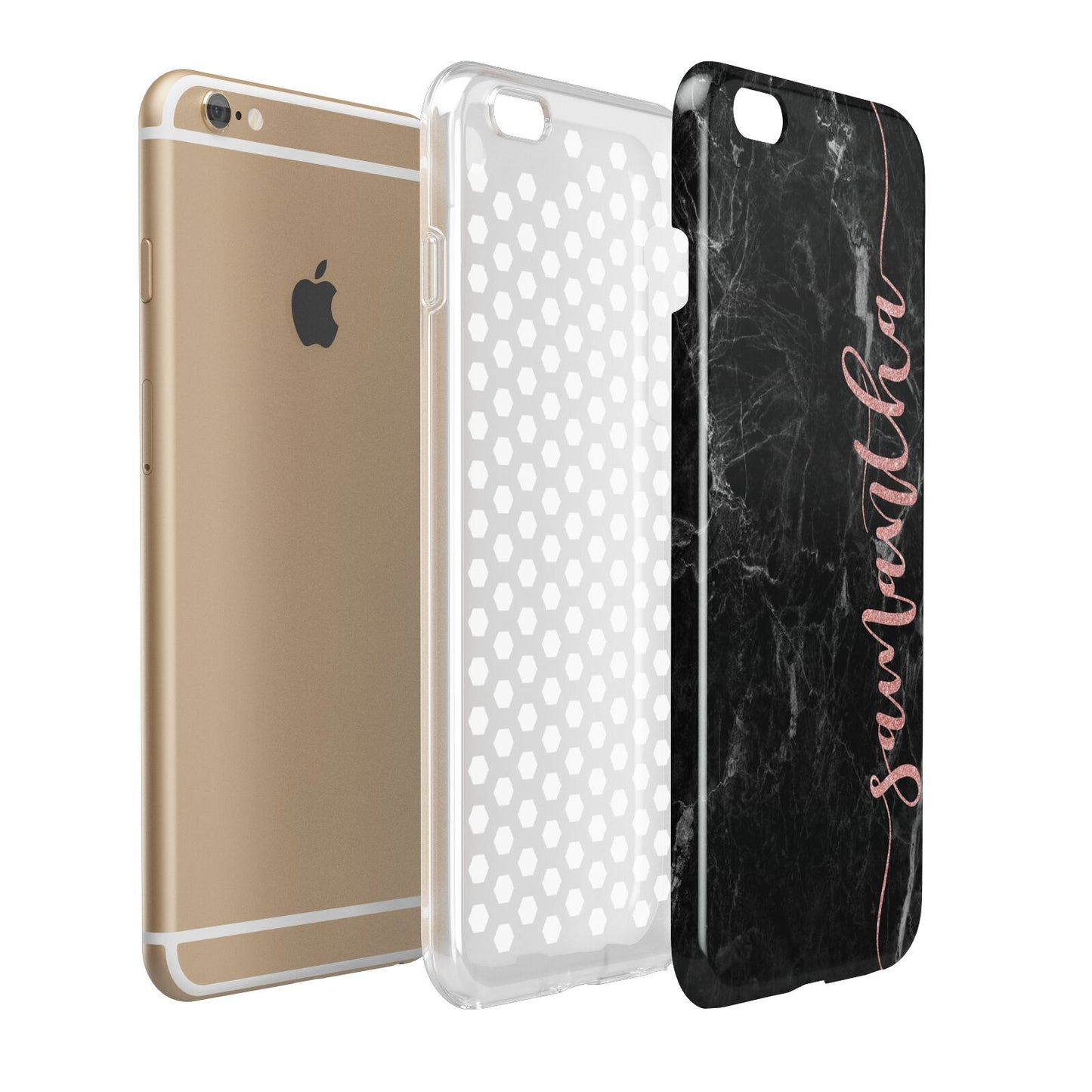 Black Marble Vertical Glitter Personalised Name Apple iPhone 6 Plus 3D Tough Case Expand Detail Image