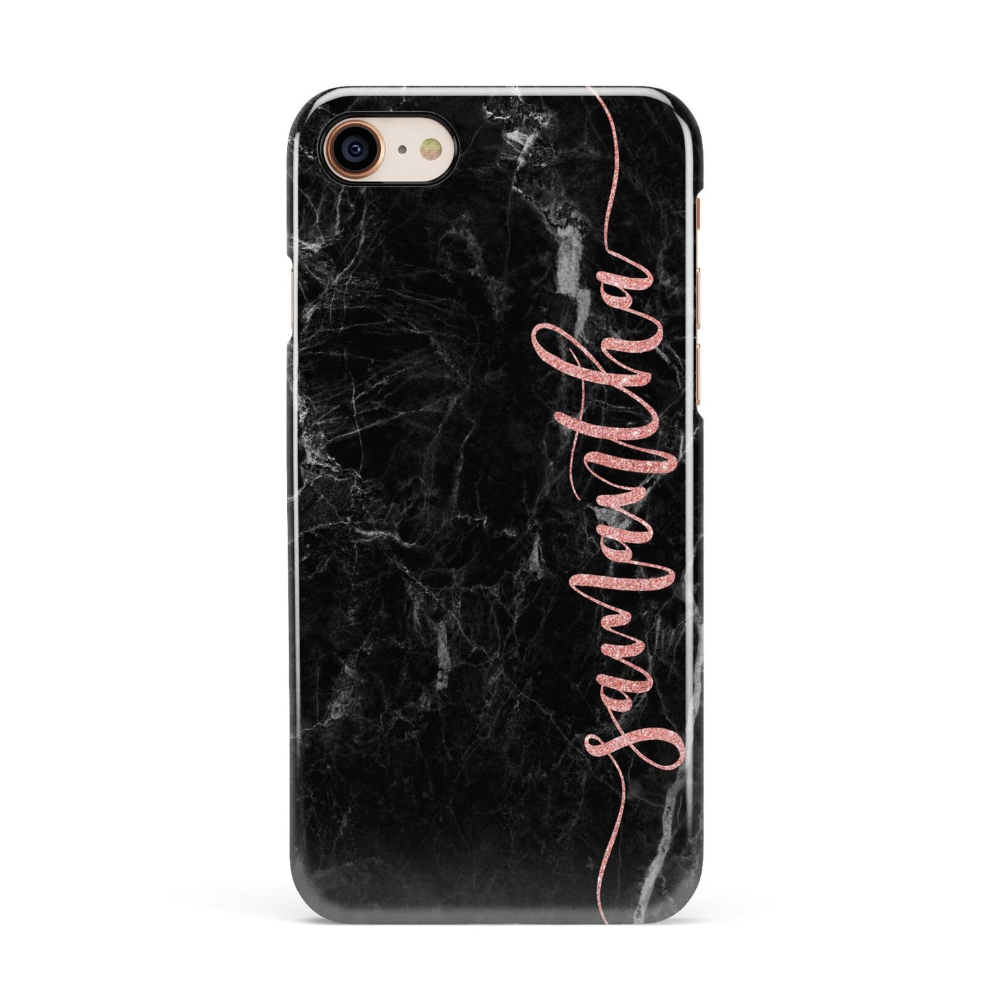 Black Marble Vertical Glitter Personalised Name Apple iPhone 7 8 3D Snap Case