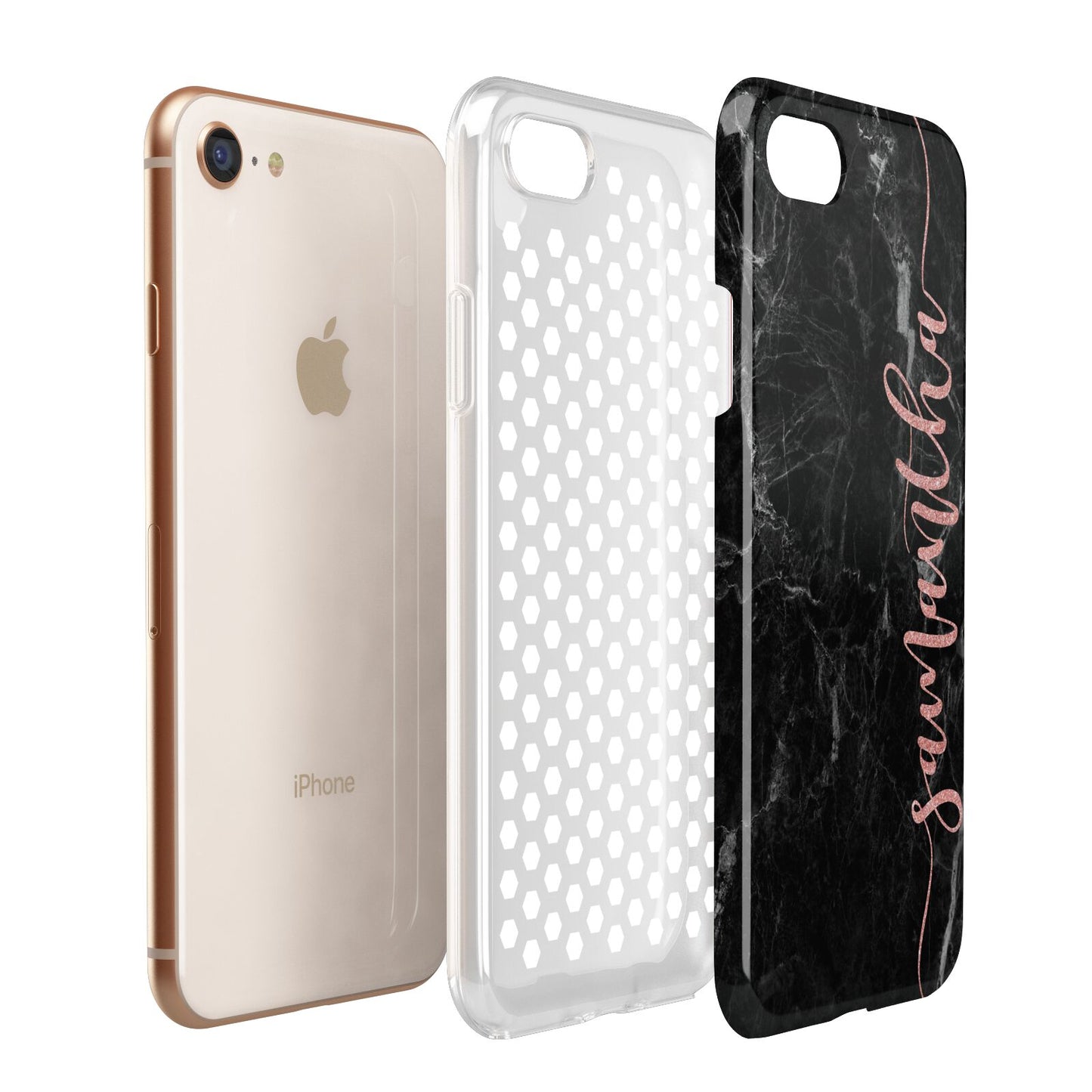 Black Marble Vertical Glitter Personalised Name Apple iPhone 7 8 3D Tough Case Expanded View