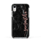 Black Marble Vertical Glitter Personalised Name Apple iPhone XR Impact Case Black Edge on Silver Phone