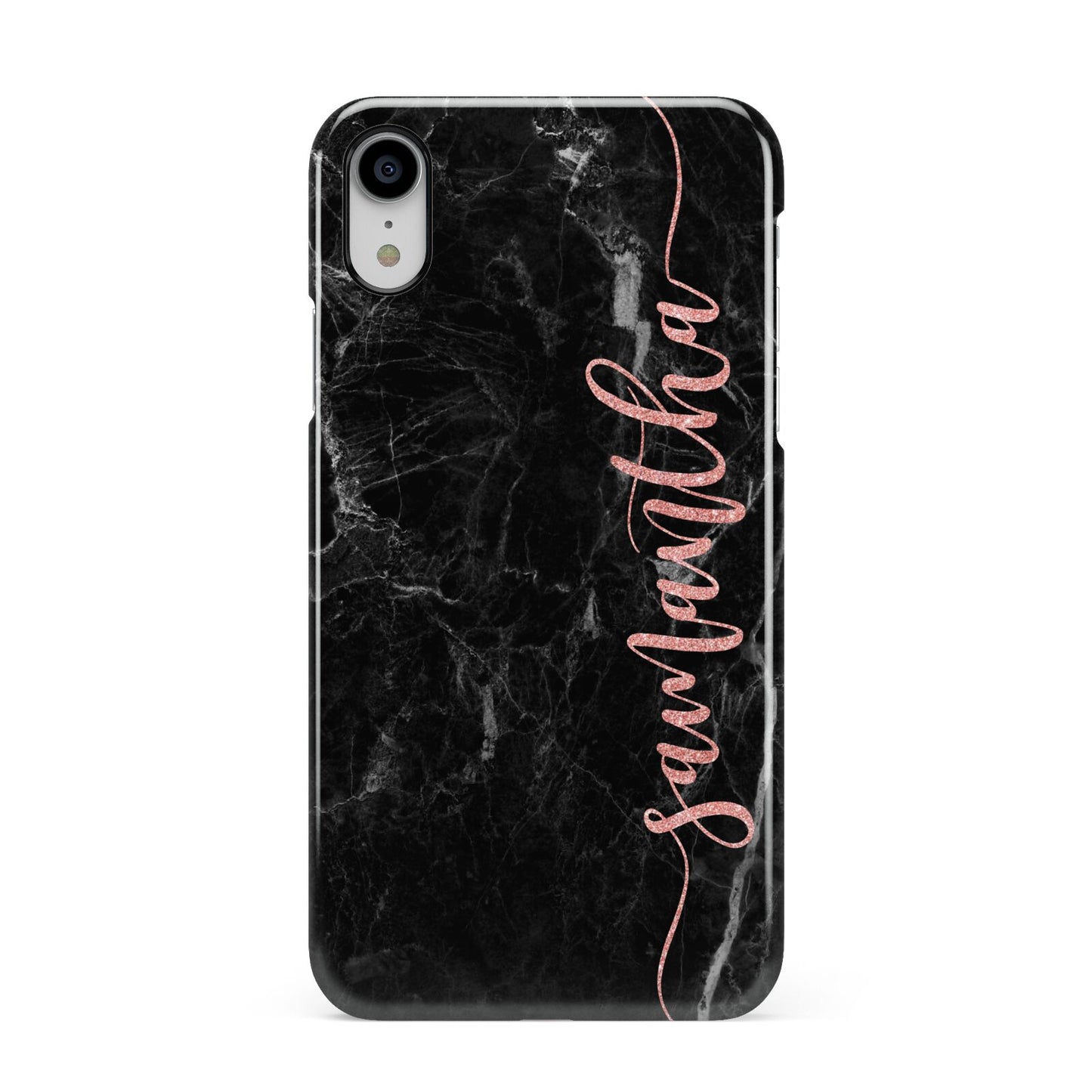 Black Marble Vertical Glitter Personalised Name Apple iPhone XR White 3D Snap Case