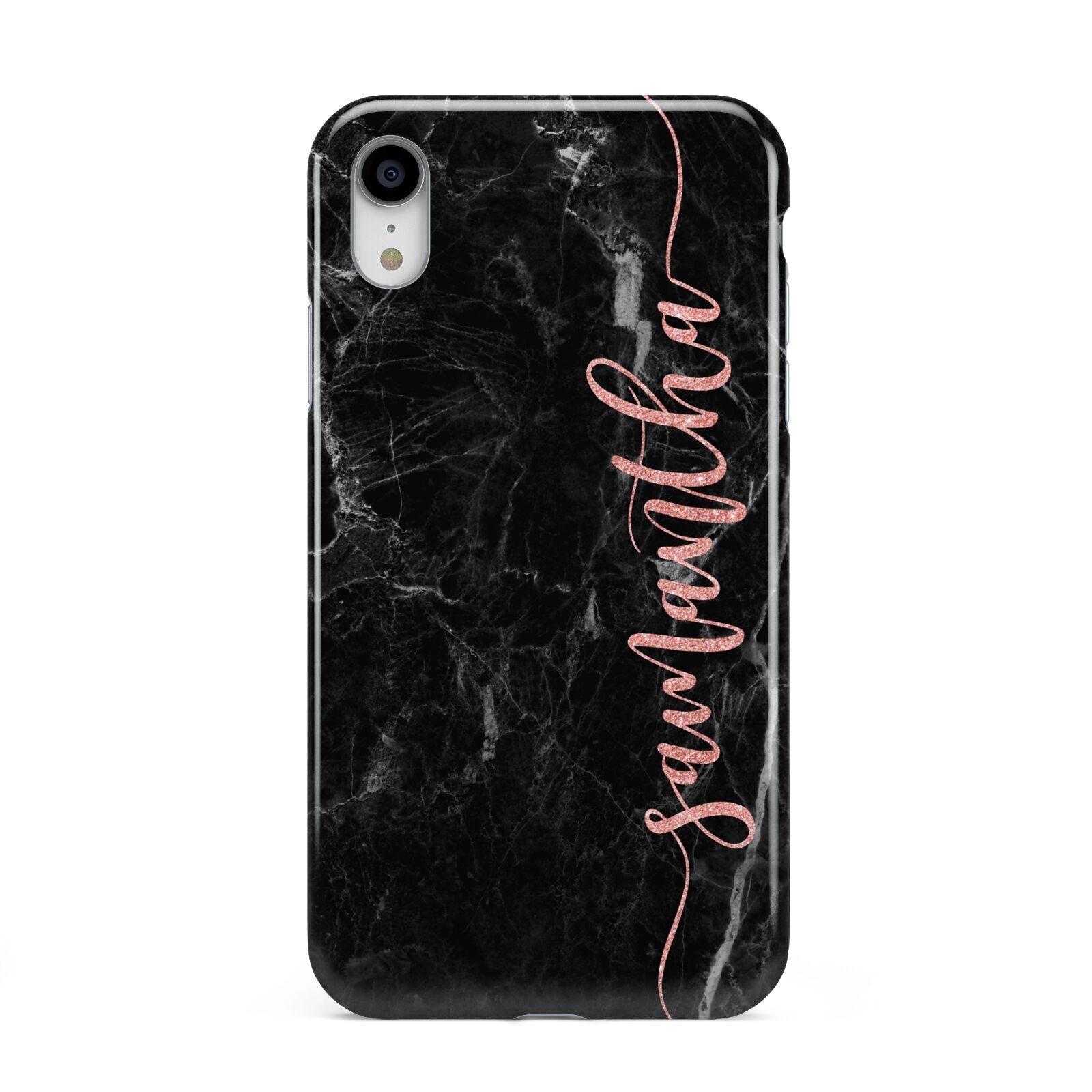 Black Marble Vertical Glitter Personalised Name Apple iPhone XR White 3D Tough Case