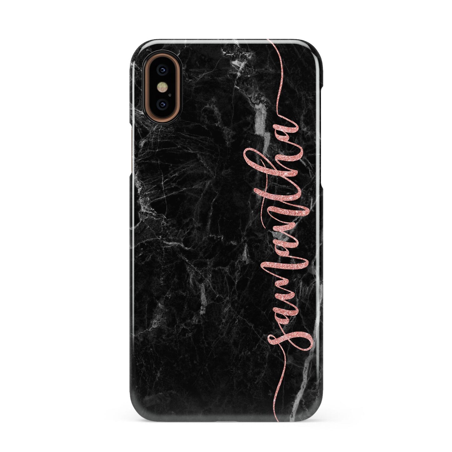 Black Marble Vertical Glitter Personalised Name Apple iPhone XS 3D Snap Case