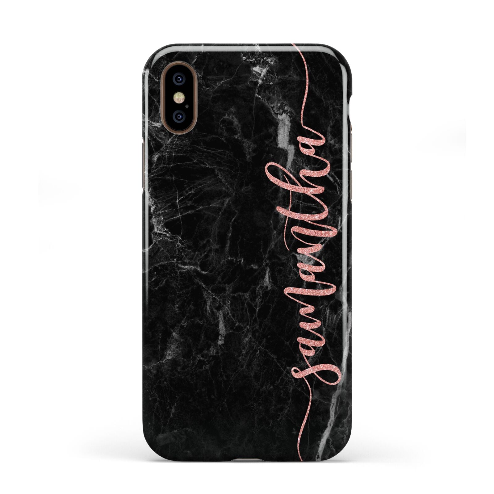 Black Marble Vertical Glitter Personalised Name Apple iPhone XS 3D Tough