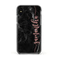 Black Marble Vertical Glitter Personalised Name Apple iPhone Xs Impact Case Black Edge on Black Phone