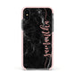 Black Marble Vertical Glitter Personalised Name Apple iPhone Xs Impact Case Pink Edge on Black Phone