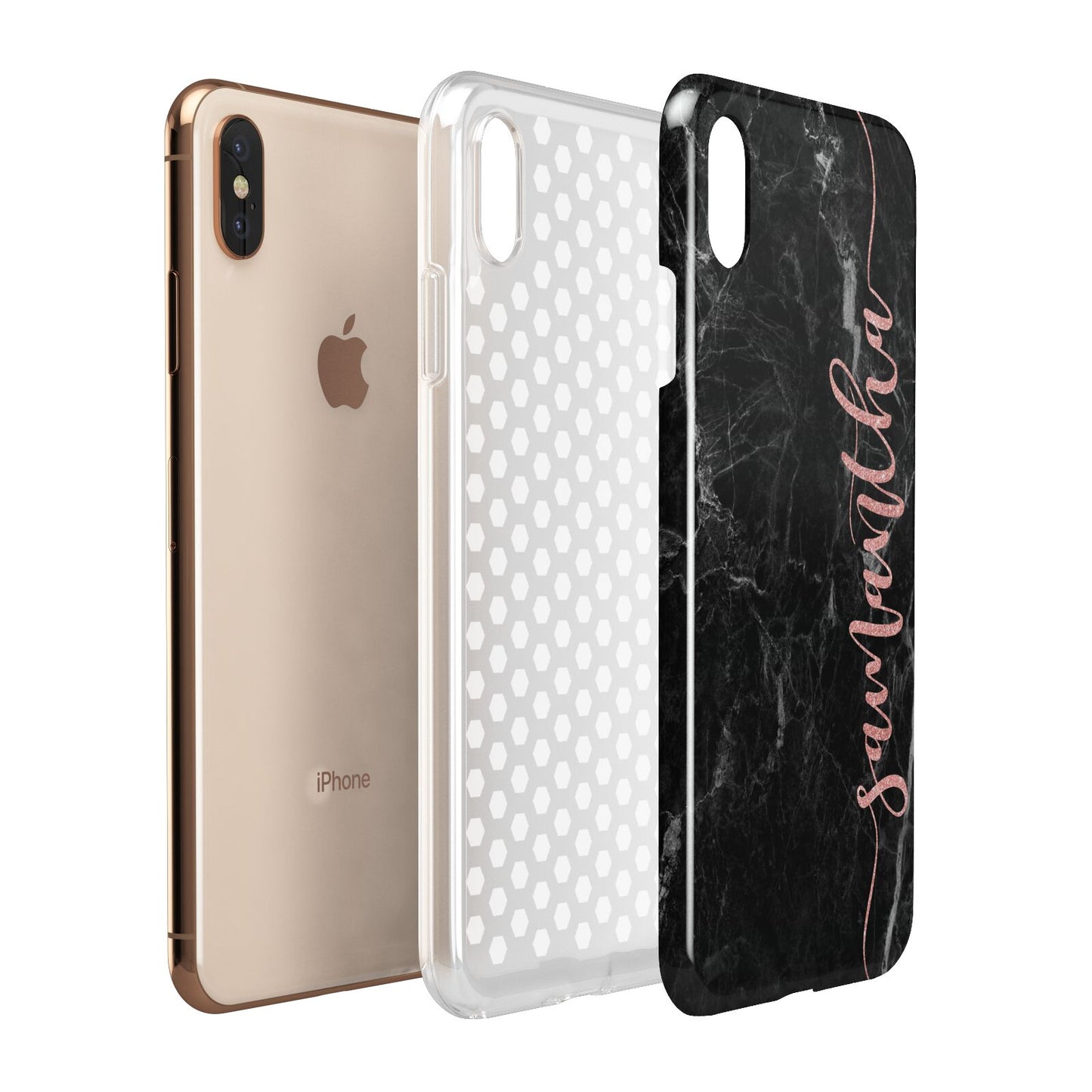 Black Marble Vertical Glitter Personalised Name Apple iPhone Xs Max 3D Tough Case Expanded View