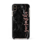 Black Marble Vertical Glitter Personalised Name Apple iPhone Xs Max Impact Case Black Edge on Gold Phone