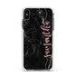 Black Marble Vertical Glitter Personalised Name Apple iPhone Xs Max Impact Case White Edge on Black Phone