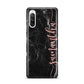Black Marble Vertical Glitter Personalised Name Sony Xperia 10 III Case
