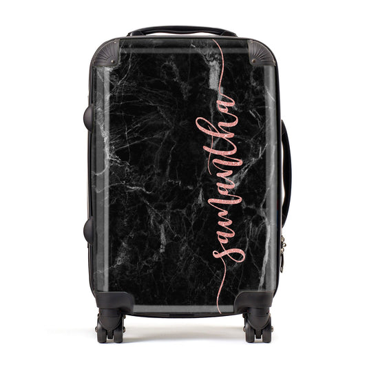 Black Marble Vertical Glitter Personalised Name Suitcase