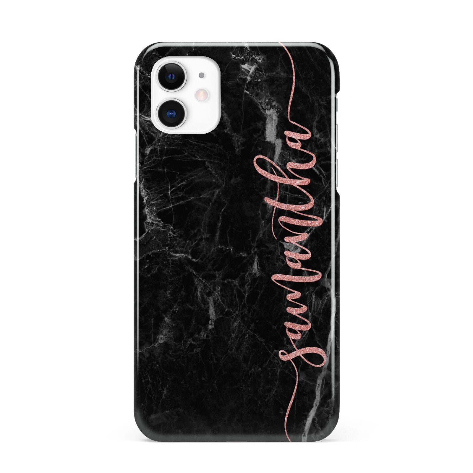 Black Marble Vertical Glitter Personalised Name iPhone 11 3D Snap Case