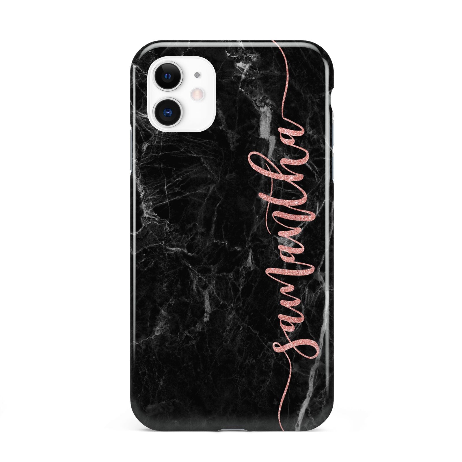 Black Marble Vertical Glitter Personalised Name iPhone 11 3D Tough Case