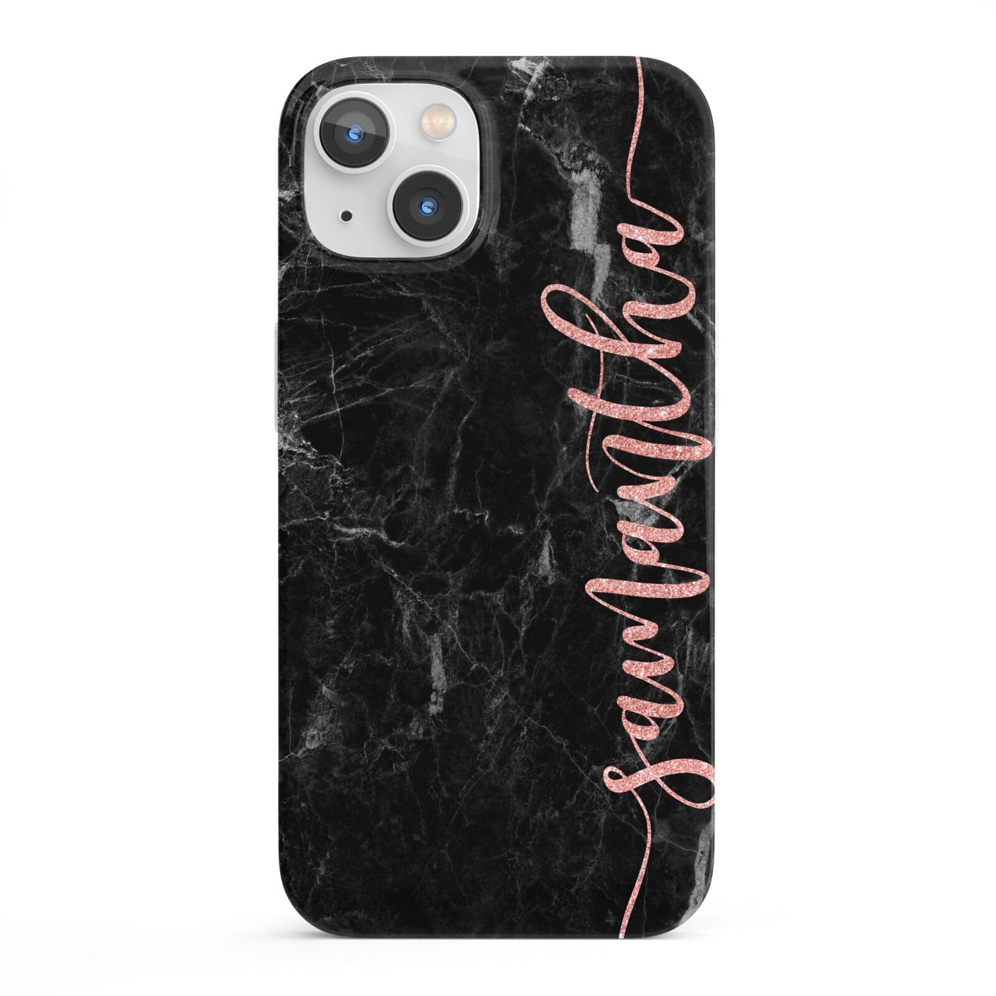 Black Marble Vertical Glitter Personalised Name iPhone 13 Full Wrap 3D Snap Case