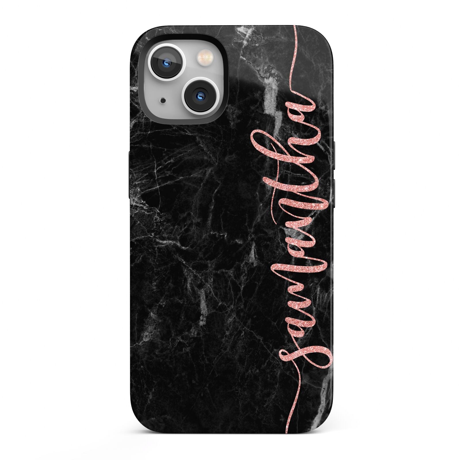 Black Marble Vertical Glitter Personalised Name iPhone 13 Full Wrap 3D Tough Case