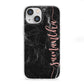 Black Marble Vertical Glitter Personalised Name iPhone 13 Mini Clear Bumper Case