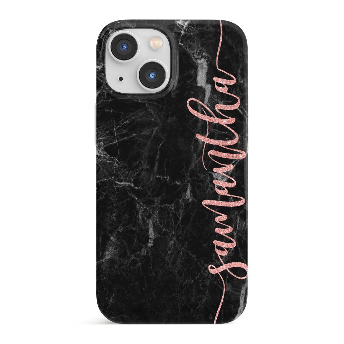 Black Marble Vertical Glitter Personalised Name iPhone 13 Mini Full Wrap 3D Snap Case