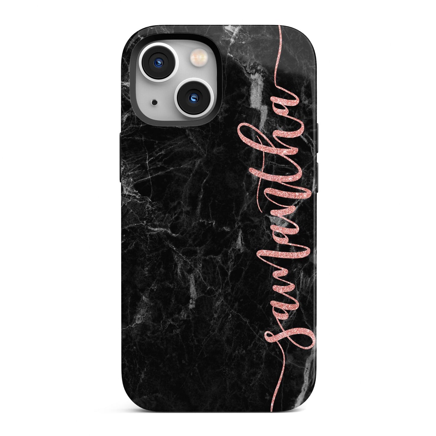 Black Marble Vertical Glitter Personalised Name iPhone 13 Mini Full Wrap 3D Tough Case