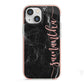 Black Marble Vertical Glitter Personalised Name iPhone 13 Mini TPU Impact Case with Pink Edges