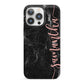 Black Marble Vertical Glitter Personalised Name iPhone 13 Pro Full Wrap 3D Snap Case