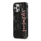 Black Marble Vertical Glitter Personalised Name iPhone 13 Pro Max Black Impact Case Side Angle on Silver phone