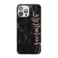 Black Marble Vertical Glitter Personalised Name iPhone 13 Pro Max Clear Bumper Case