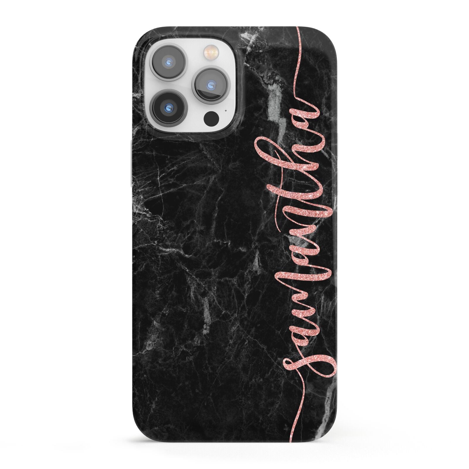 Black Marble Vertical Glitter Personalised Name iPhone 13 Pro Max Full Wrap 3D Snap Case