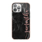Black Marble Vertical Glitter Personalised Name iPhone 13 Pro Max TPU Impact Case with Pink Edges