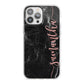 Black Marble Vertical Glitter Personalised Name iPhone 13 Pro Max TPU Impact Case with White Edges